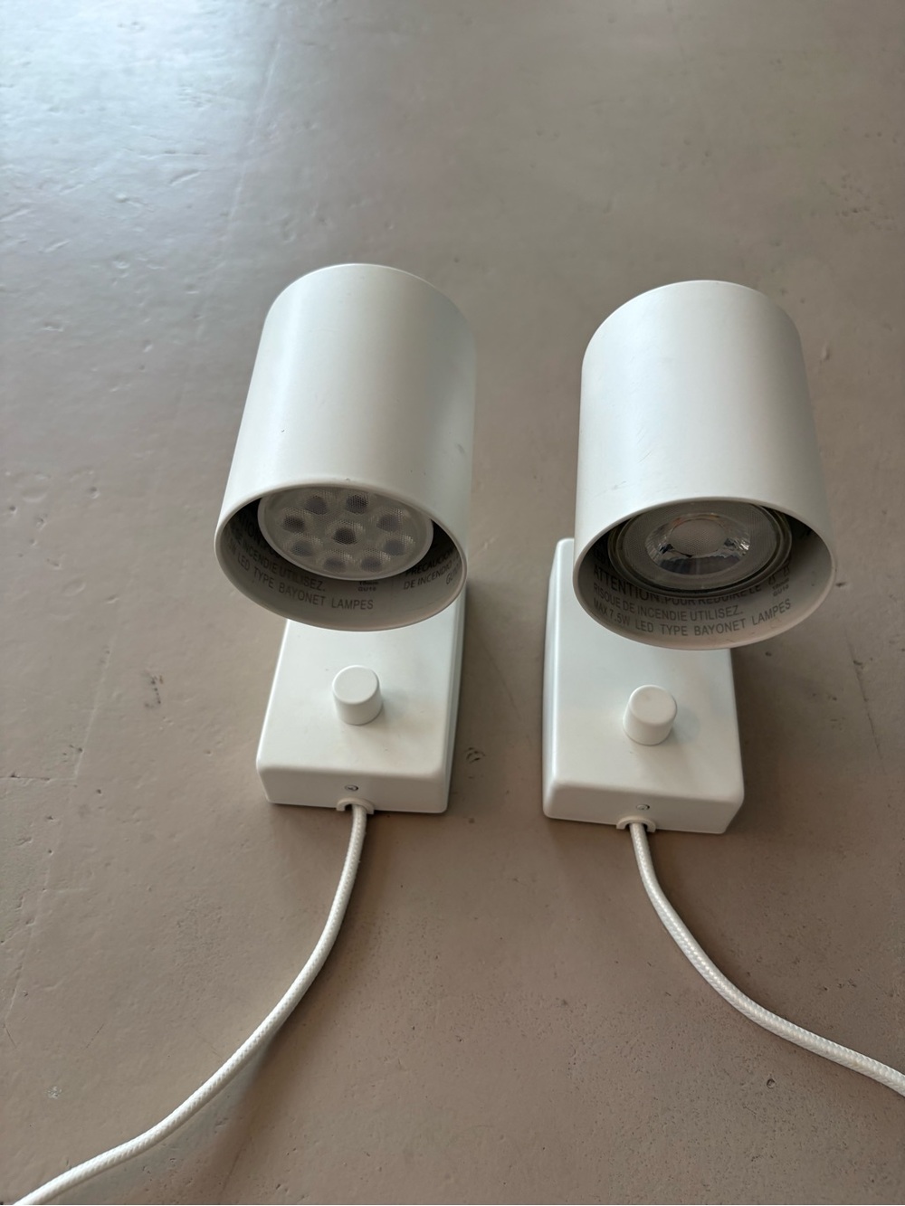 Pair of White Cylindrical LED Wall Sconces 180 Rotation Dimmer